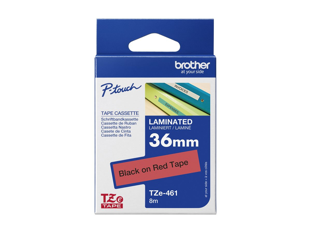 Taśma Brother TZe-461 36mm 8m czerwona taśma czarny napis oryginalna