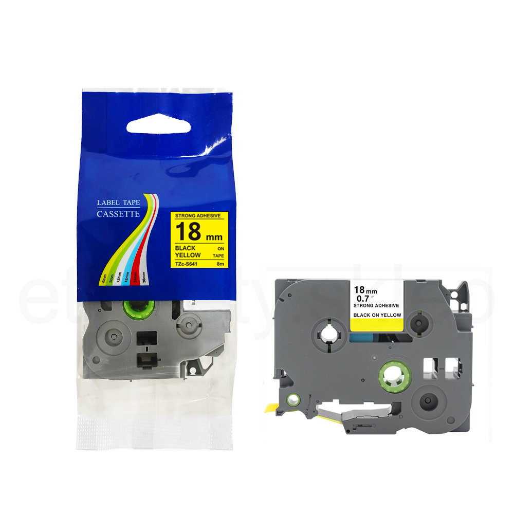 Taśma do Brother TZe-S641 18mm 8m żółta taśma czarny napis mocny klej strong