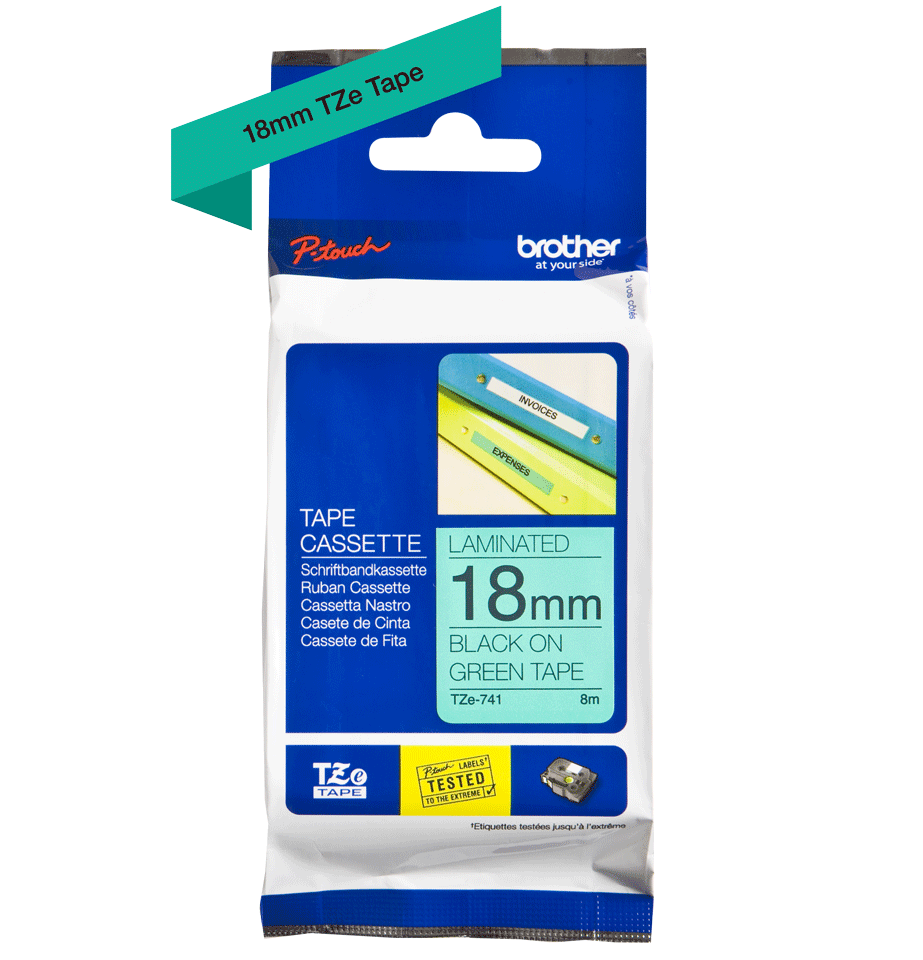 Taśma Brother TZe-741 18mm 8m zielona taśma czarny napis oryginalna