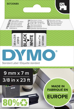 Taśma Dymo D1 40913 9mm 7m biała taśma czarny napis S0720680