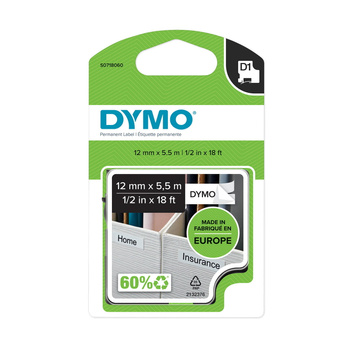 Taśma Dymo D1 16959 12mm 5.5m biała taśma czarny napis S0718060 POLIESTROWA
