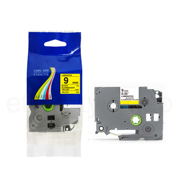 Taśma do Brother TZe-C21 9mm 8m żółta taśma czarny napis fluorescencyjna