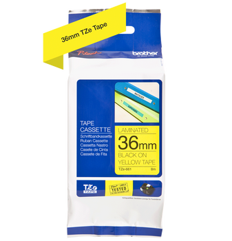 Taśma Brother TZe-661 36mm 8m żółta taśma czarny napis oryginalna