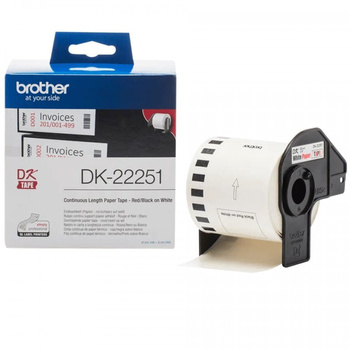 Taśma Brother DK-22251 czarny i czerwony nadruk na białym tle, 62mm x 15,24 metrów na rolce CZERWONY NAPIS oryginalna