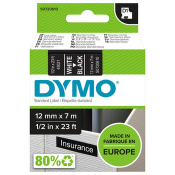 Taśma Dymo D1 45021 12mm 7m czarna taśma biały napis S0720610