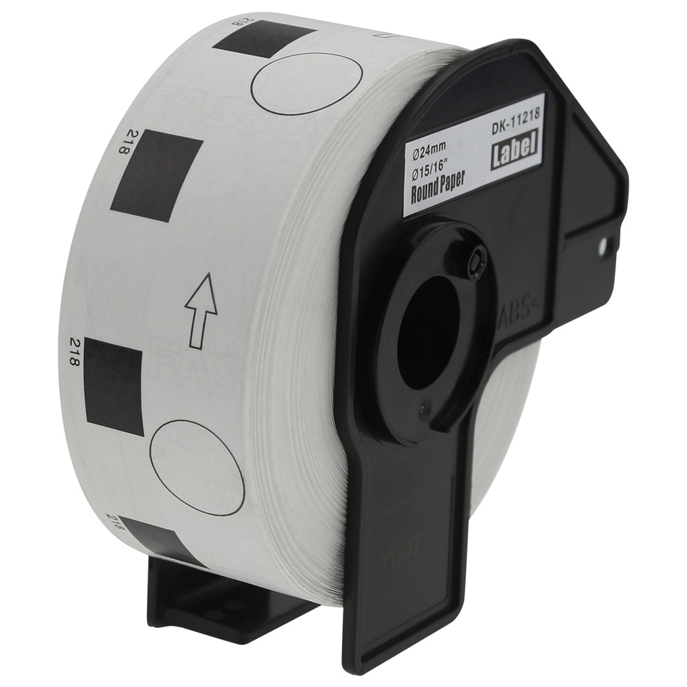 Etykiety do Brother DK-11218 czarny nadruk na białym tle, 24 mm średnicy 1000szt etykiet na rolce