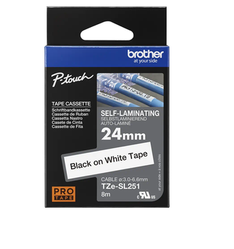 Taśma Brother TZe-SL251 24mm 8m biała taśma czarny napis samolaminująca oryginalna