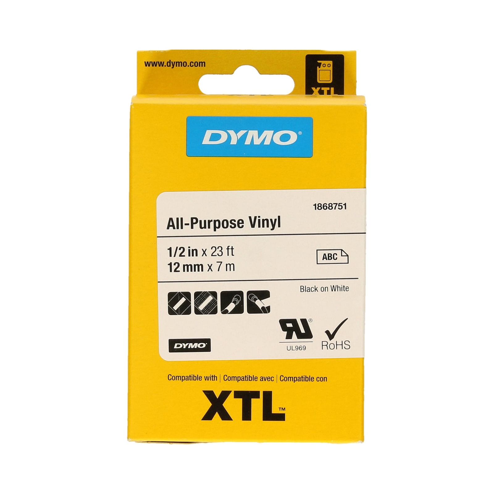 DYMO XTL 1868753 Taśma winylowa czarn napis biała taśma 12mm 7m