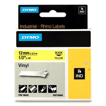 Taśma Dymo Rhino 18432 12mm 5,5m żółta WINYL