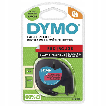 Taśma Dymo Letra Tag 59424 12mm 4m czerwona taśma, czarny napis S0721630