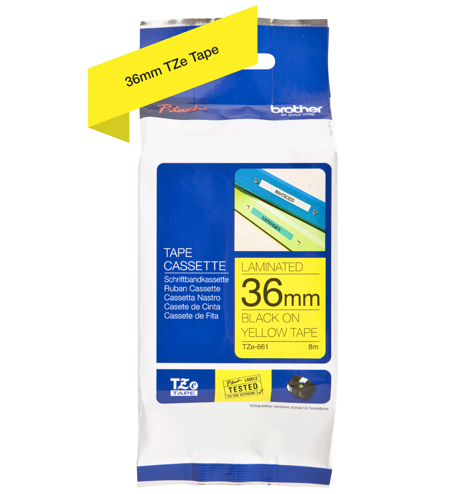 Taśma Brother TZe-661 36mm 8m żółta taśma czarny napis oryginalna