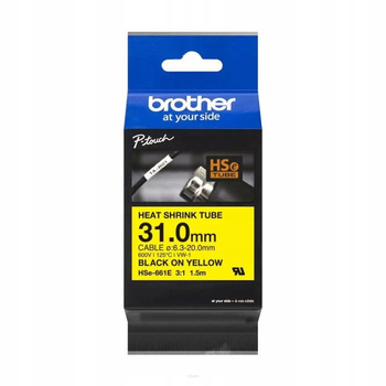 Rurka termokurczliwa Brother HSe-661E 31mm 1.5m ø6.3mm-20mm żółta rurka czarny nadruk oryginalna