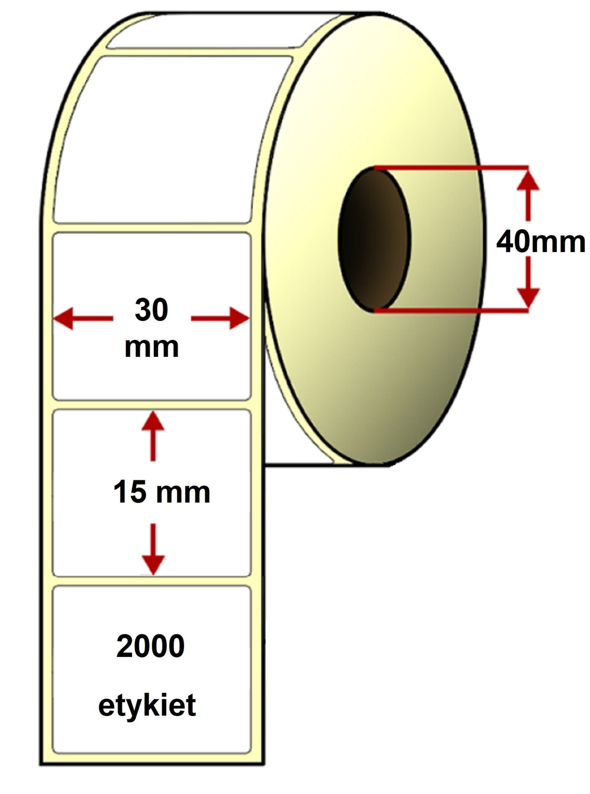 Etykiety termiczne do Zebra, Brother TD, białe 30x15mm, fi 40mm, 2000 sztuk