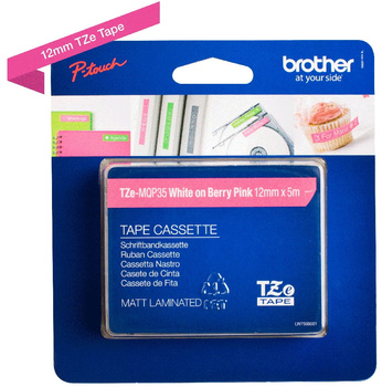 Taśma Brother TZe-MQP35 12mm 5m różowa taśma biały napis matowa oryginalna