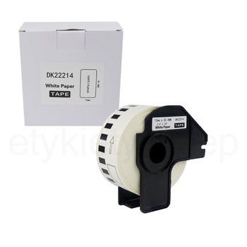 Taśma do Brother DK-22214 czarny nadruk na białym tle, 12mm x 30,48 metrów na rolce