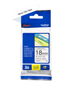 Taśma Brother TZe-241 18mm 8m biała taśma czarny napis oryginalna
