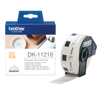 Etykiety Brother DK-11218 czarny nadruk na białym tle, 24 mm średnicy 1000szt etykiet na rolce oryginalna