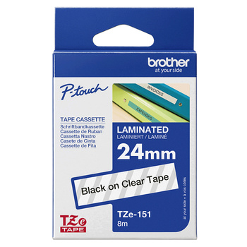 Taśma Brother TZe-151 24mm 8m przeźroczysta taśma czarny napis oryginalna