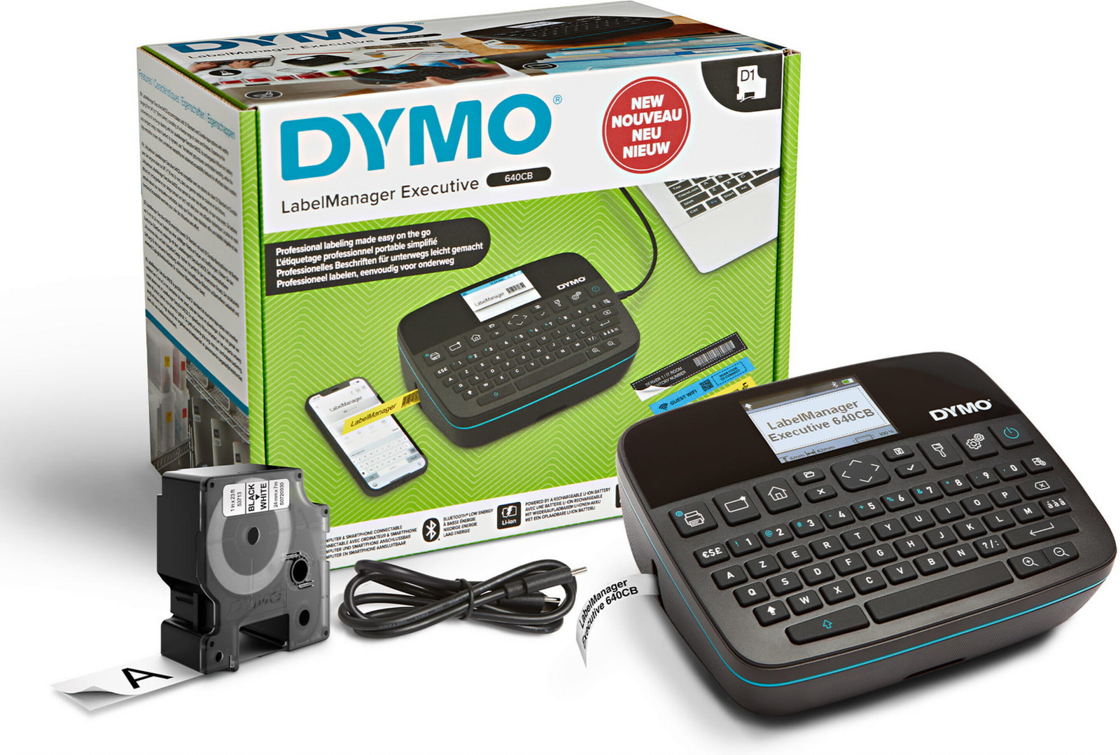 Drukarka Etykiet DYMO LabelManager LM640CB do Biura Domu + Taśma D1 24mm