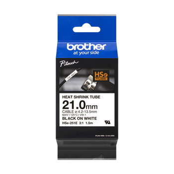 Rurka termokurczliwa Brother HSe-251E 21mm 1.5m ø4.2mm-13.5mm biała rurka czarny nadruk oryginalna