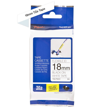 Taśma Brother TZe-FX241 18mm 8m biała taśma czarny napis flexi elastyczna oryginalna