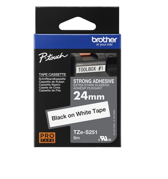 Taśma Brother TZe-S251 24mm 8m biała taśma czarny napis mocny klej strong oryginalna