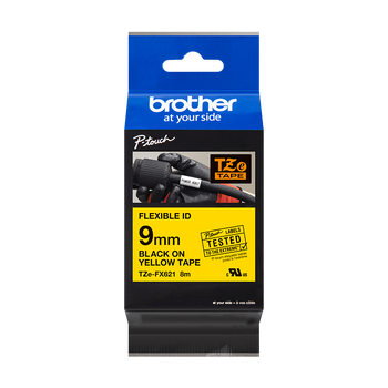 Taśma Brother TZe-FX621 9mm 8m żółta taśma czarny napi flexi elastyczna