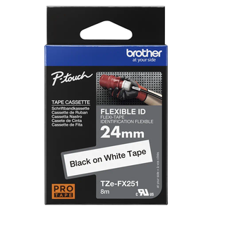Taśma Brother TZe-FX251 24mm 8m biała taśma czarny napis flexi elastyczna oryginalna