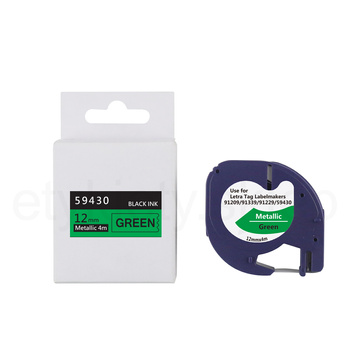Taśma do Dymo Letra Tag 59430 12mm 4m zielona taśma czarny napis METALICZNA