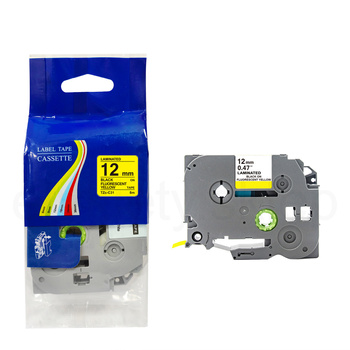 Taśma do Brother TZe-C31 12mm 8m żółta taśma czarny napis fluorescencyjna