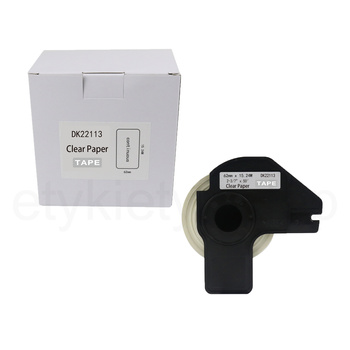 Taśma do Brother DK-22113 czarny nadruk na przeźroczystym tle, 62mm x 15,24 metrów na rolce PRZEŹROCZYSTA FOLIA