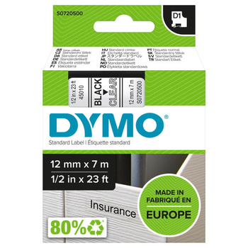 Taśma Dymo D1 45010 12mm 7m przeźroczysta taśma czarny napis S0720500