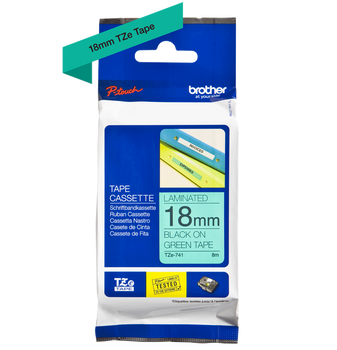 Taśma Brother TZe-741 18mm 8m zielona taśma czarny napis oryginalna