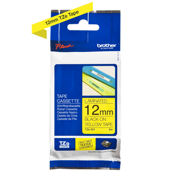 Taśma Brother TZe-631 12mm 8m żółta taśma czarny napis oryginalna