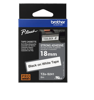 Taśma Brother TZe-S241 18mm 8m biała taśma czarny napis mocny klej strong oryginalna