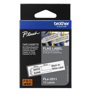 Wymiarowe flagi Brother FLe-2511 45mmx21mm 72 flagi biała taśma czarny nadruk oryginalna