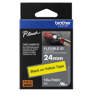 Taśma Brother TZe-FX651 24mm 8m żółta taśma czarny napis flexi elastyczna oryginalna