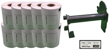 10x Etykiety do Brother DK-11247 czarny nadruk na białym tle 103mm x 164mm 180szt etykiet na rolce WYMIENNY UCHWYT