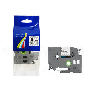 Taśma do Brother Tze-111 6mm 8m przeźroczysta taśma czarny napis