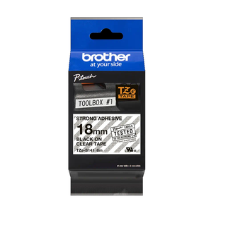 Taśma do Brother TZe-S141 18mm 8m przeźroczysta taśma czarny napis mocny klej strong