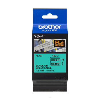Wymiarowe flagi Brother FLe-7511 45mmx21mm 72 flagi zielona taśma czarny nadruk oryginalna
