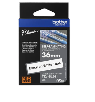 Taśma Brother TZe-SL261 36mm 8m biała taśma czarny napis samolaminująca oryginalna