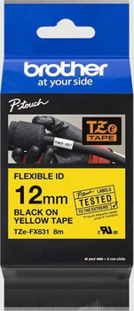 Taśma Brother TZe-FX631 12mm 8m żółta taśma czarny napi flexi elastyczna oryginalna