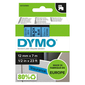 Taśma Dymo D1 45016 12mm 7m niebieska taśma czarny napis S0720560 oryginalna
