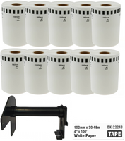 10x Taśma do Brother DK-22243 czarny nadruk na białym tle, 102mm x 30,48 metrów na rolce WYMIENNY UCHWYT