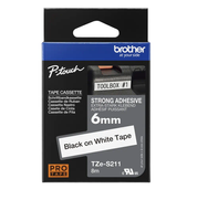 Taśma Brother Tze-S211 6mm 8m biała taśma czarny napis mocny klej strong oryginalna