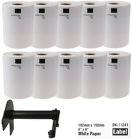 10x Etykiety do Brother DK-11241 czarny nadruk na białym tle, 102mm x 152mm 200szt etykiet na rolce WYMIENNY UCHWYT
