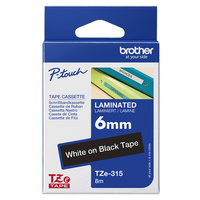 Taśma Brother TZe-315 6mm 8m czarna taśma biały napis oryginalna