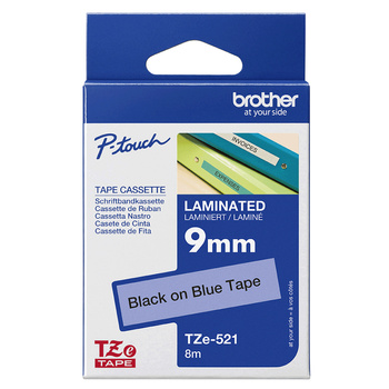 Taśma Brother TZe-521 9mm 8m niebieska taśma czarny napis oryginalna