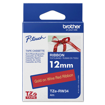 Taśma Brother TZe-RW34 12mm 4m czerwona taśma złoty napis oryginalna